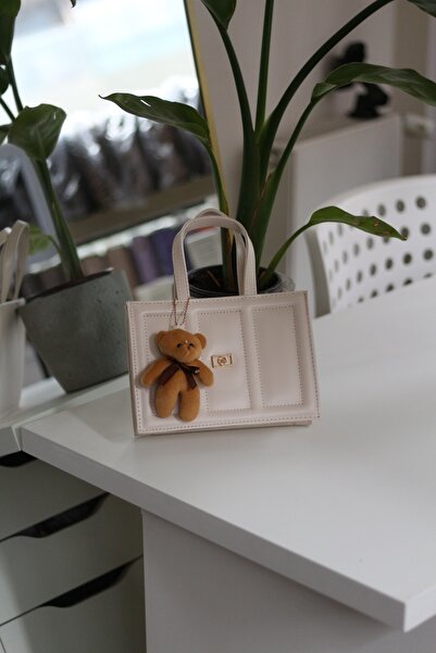 Moom Bag Жіноча кремова сумка через плече з деталізованим малюнком ведмедика