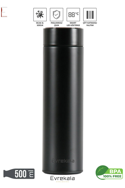 Evrekala Süzgeçli Termos Dijital Isı Göstergeli Özel Termos Paslanmaz 500 ml