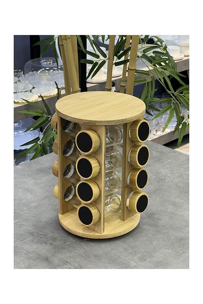 ACAR Malib Series 12-Piece Spice Rack with Bamboo Borosilicate Glass Swivel