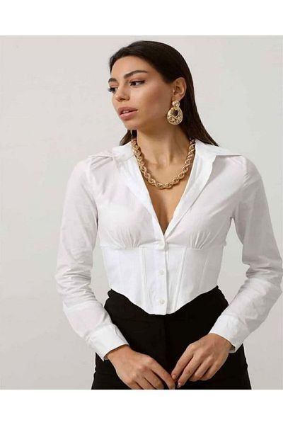 Etos Cămașă Crop pentru femei - Slim Fit, Slim Fit, Talie elastică