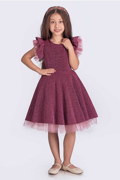 vestitino Dusty Rose Tulle Detailed Glittery Girl's Evening Dress 1672