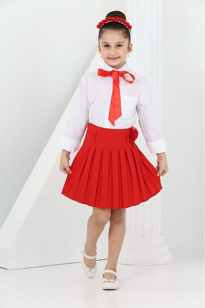 Trendy Mall Girl's Baby Lapel Shirt and Pleated Skirt 23 April Showing Clothes