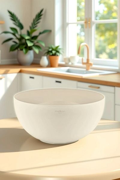 Melkan Home Large Size 8.5 Lt Round Hard Plastic Bowl 15 cm Cream