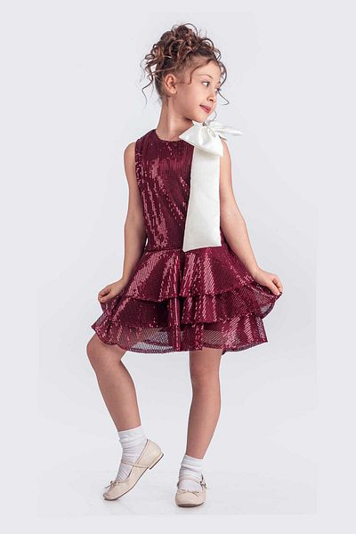 vestitino Burgundy Sequin 3 Layer Skirted Stylish Dress 1674