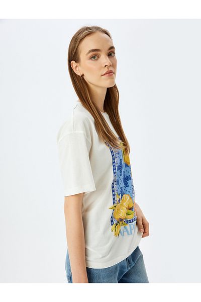 Koton Short Sleeve Crew Neck Lemon Printed Oversize T-Shirt