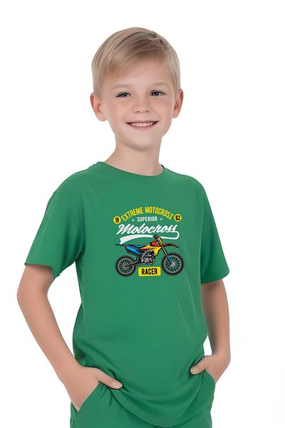 panios kids Set de capri și tricou pentru băieți cu imprimeu Motocross