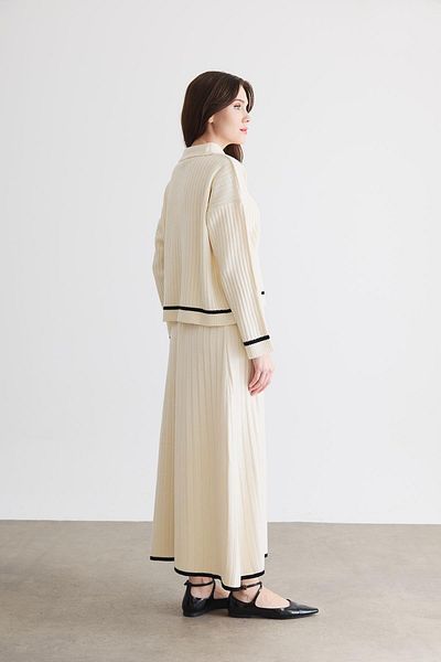 Ahel Tasarım Lilly Contrast Button Detail Skirt Set - Cream/Black