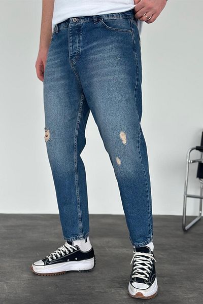 MADZEYMODA Ανδρικό Boyfriend Mold Blue Ripped Λεπτομερές ύφασμα τζιν Jean Jeans Παντελόνι KE-165
