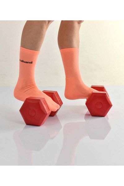 BS Parıltı Neon Phosphor Salmon Cotton Unisex Athlete Tennis Single Socks Set (3 Pieces)
