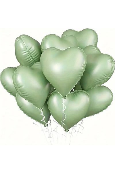 BeySüS Soft Green Retro Heart Foil Balloon 18 Inch 5 Pieces