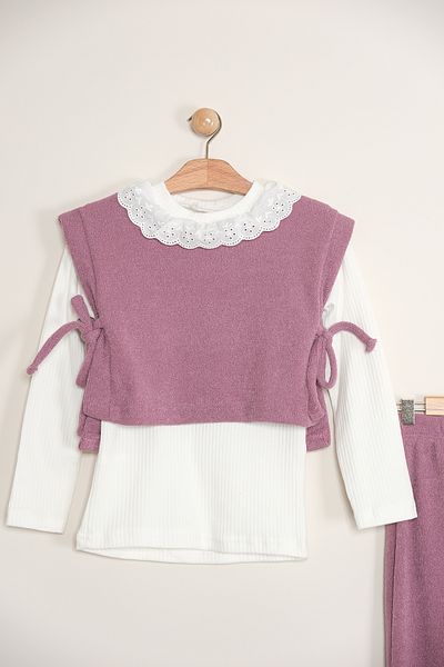 Zaziko Kids Girls' Three-Piece Suit with Blouse and Pullover Trousers Tkm.7070-Z