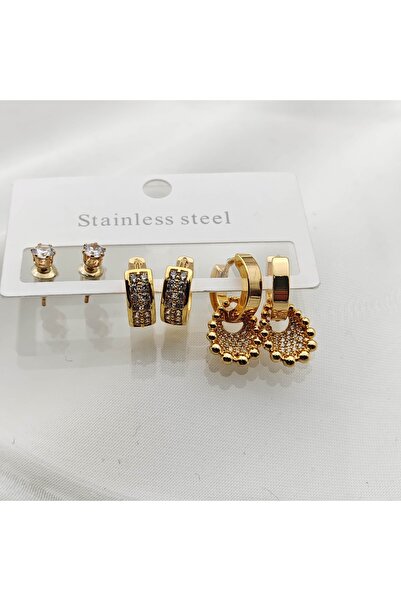 stainless steell Stainless Steel 3'lü Petek Taşlı küpe seti