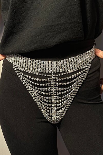 TAKIŞTIR Gümüş Renk Taşlı Tanga