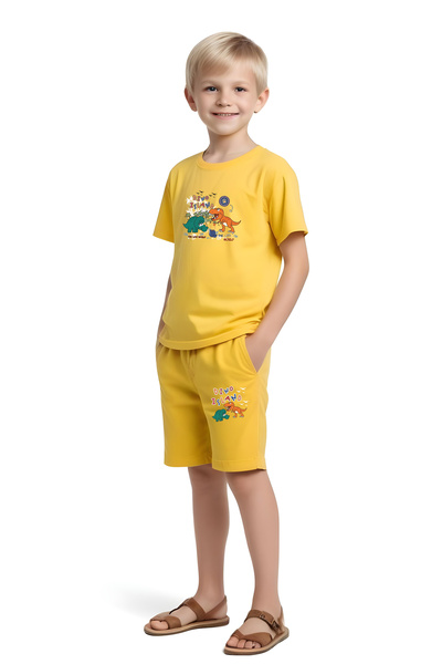 panios kids Set de capri și tricou pentru băieți cu imprimeu Dino Island