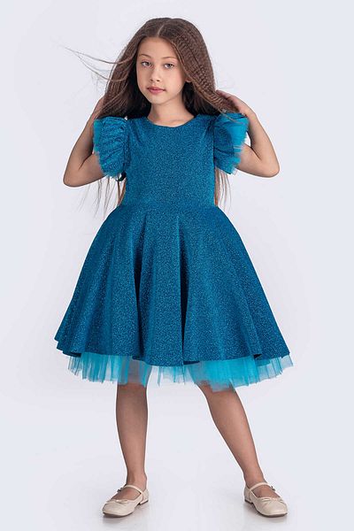 vestitino Turquoise Tulle Detailed Glittery Girl's Evening Dress 1672