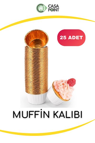 CASA 25 Pcs Muffin and Cupcake Mold Capsules Gold & White