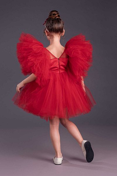 vestitino Red Pearl Crown Tutu Skirt Puffy Sleeves Girl's Evening Dress 1662
