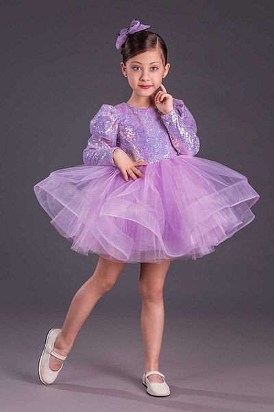 vestitino Lilac Tutu Skirt Sequined Long Sleeve Dress 1660