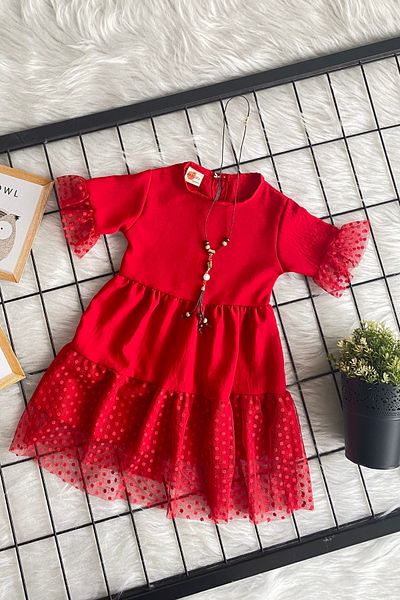 Parla Kids Girl's Red Lace Detail Dress