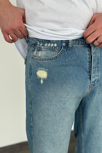 MADZEYMODA Μπλε σκισμένο λεπτομερές Boyfriend Mold Jean - KE-399