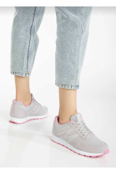 WEBORN Unisex Buz Pembe Bağcıklı Fileli Nefes Alan Rahat Taban Konforlu Çocuk Yürüyüş Sneaker Spor Ayakkabı