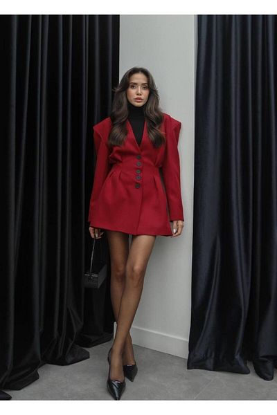 buqre's moda Clamp Detailed Buttoned Jacket Shorts Skirt Suit