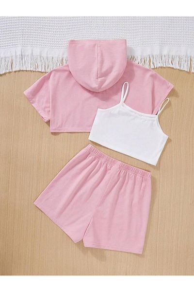 Machetta Set de pantaloni scurți crop cu bretele cu imprimeu zâmbet pentru fete