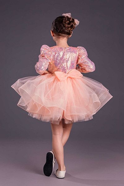 vestitino Salmon Tutu Skirt Sequined Long Sleeve Dress 1660