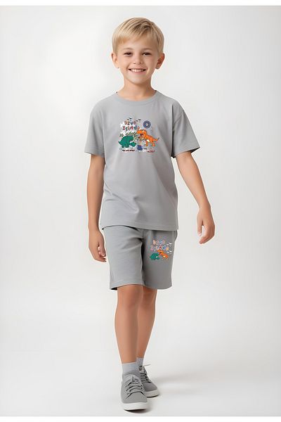 panios kids Boy's Capri and T-Shirt Bottom-Top Set with Dino Island Print