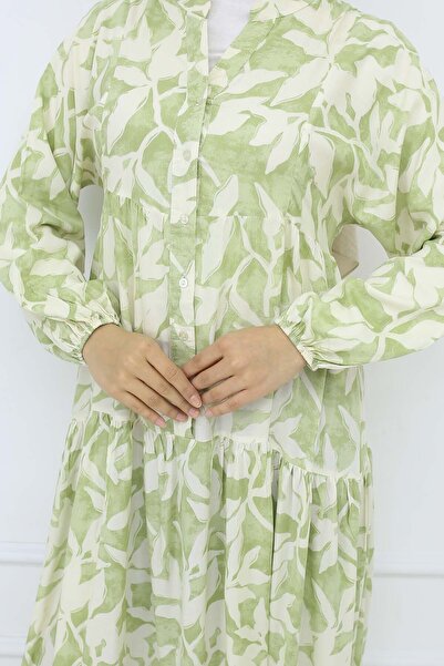 benguen Φόρεμα βισκόζης με πράσινο σχέδιο μέντας - 2424