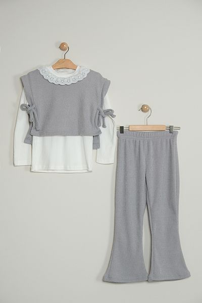 Zaziko Kids Girls' Three-Piece Suit with Blouse and Pullover Trousers Tkm.7070-Z