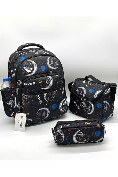 ms mixxstore Rucsac pentru băieți cu model astronaut, cu suport pentru nutriție și stilou din folie
