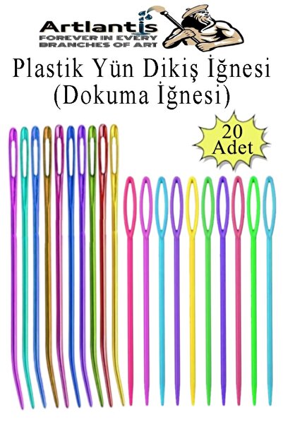 Artlantis Düz ve Kıvrımlı Plastik Yün İğnesi 20 Adet 1 Paket Plastik Dikiş Do...