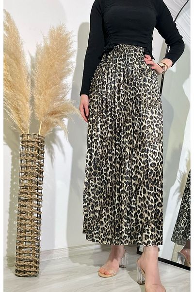Butik Leopard Print Leather Look Pleated Skirt