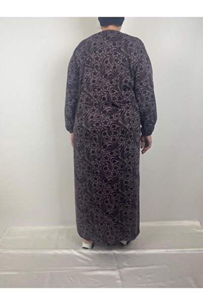 YAŞAR TRİKO Γυναικείο λιλά με μοτίβο V λαιμόκοψη μακρυμάνικο μανίκια ελαστικά Lizzy Seasonal Mother φόρεμα