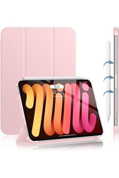 AWH iPad Mini 7/6 Case, Slim Trifold Stand, Auto Wake/Sleep, Hard PC Back Cover, Pink Sand.
