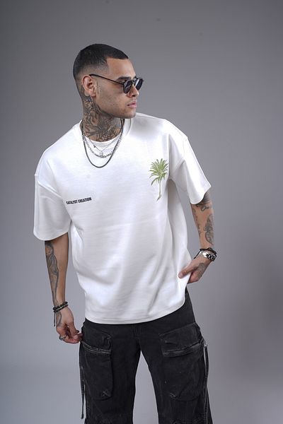 Butik TREND WE Μπλουζάκι με λαιμόκοψη και στάμπα στο στήθος με διπλό πρόσωπο από ύφασμα Oversize Fit