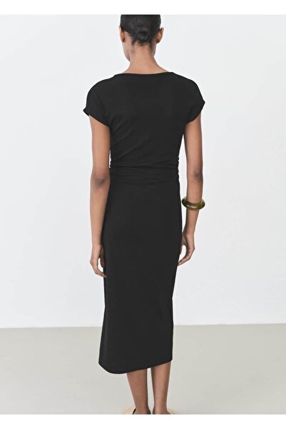 MANGO Woman Drape detaylı midi elbise