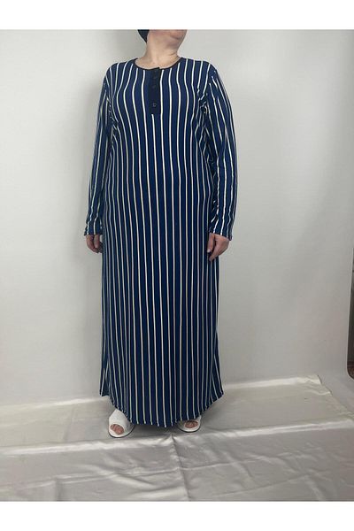 YAŞAR TRİKO Γυναικείο εποχιακό μακρυμάνικο φόρεμα με ριγέ μπεζ μπεζ με κουμπιά