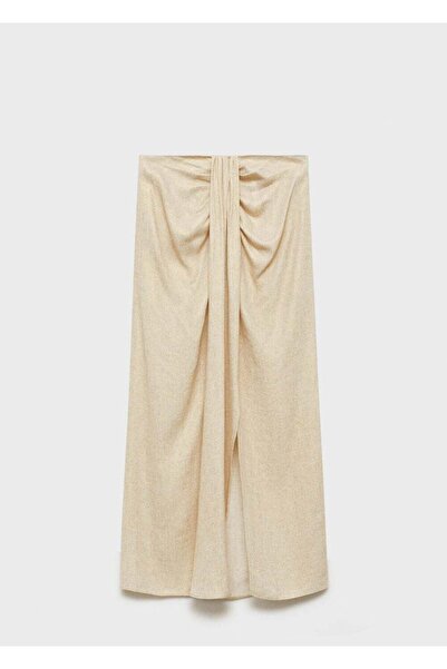 MANGO Woman Keten karışımı dökümlü midi etek