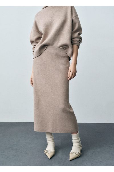MANGO Woman Fusta midi din amestec de lana