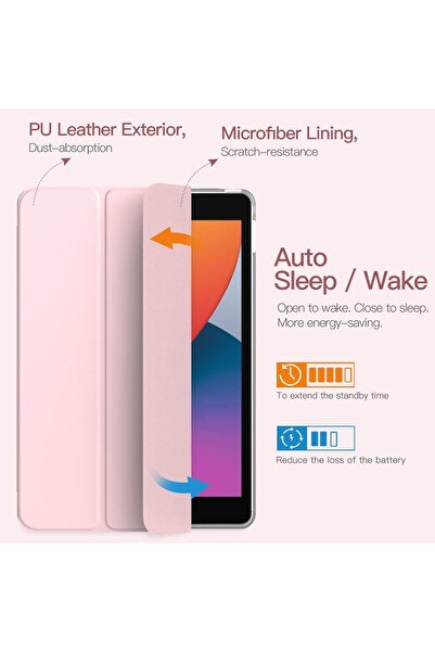 AWH iPad 10.2 Case - 9th/8th/7th Gen, Slim Translucent Hard PC Smart Cover with Stand, Light Pink.