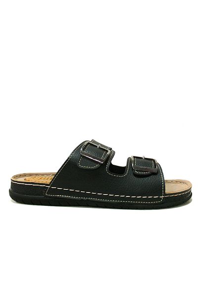 GEZER Black Double Buckle Anatomical Comfort Slippers