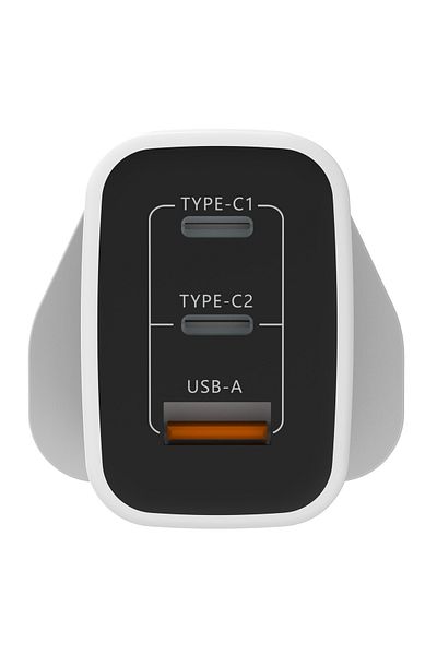 iOsuite شاحن منزلي QC 67 وات بتقنية GaN (3 منافذ) 1 USB-A و2 USB-C مع كابل USB-C - RY-U67-ACC