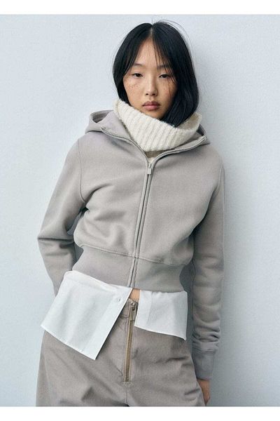 MANGO Woman Hooded short sweatshirt