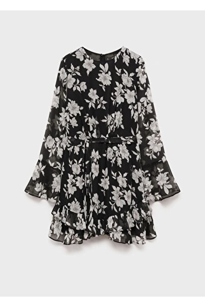 MANGO Woman Çiçek desenli fırfırlı elbise