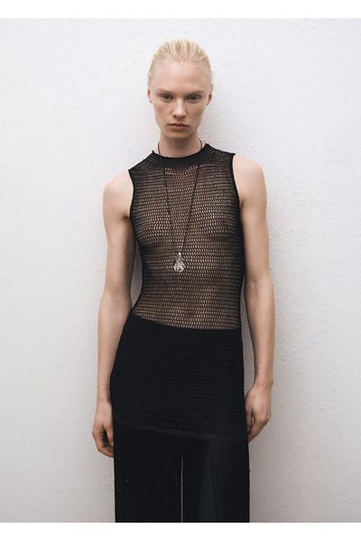 MANGO Woman Openwork Knitted Fringed Dress