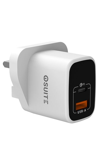 iOsuite شاحن منزلي QC 35 وات بتقنية GaN (منفذان) 1 USB-A و1 USB-C - RY-U35D-AC