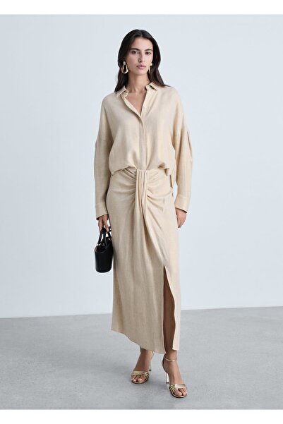 MANGO Woman Πουκάμισο από λινό μείγμα κανονικής εφαρμογής