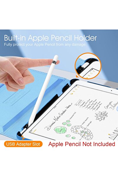 AWH Rotating Case for iPad 8th/7th Gen 10.2, 360° Rotating Smart Stand with Pencil Holder, Blue.